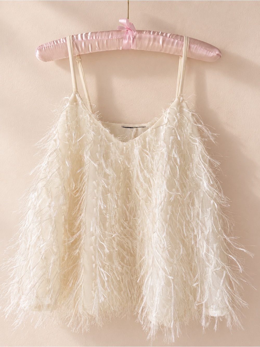 Topshop Cream Feather-Trim Camisole
